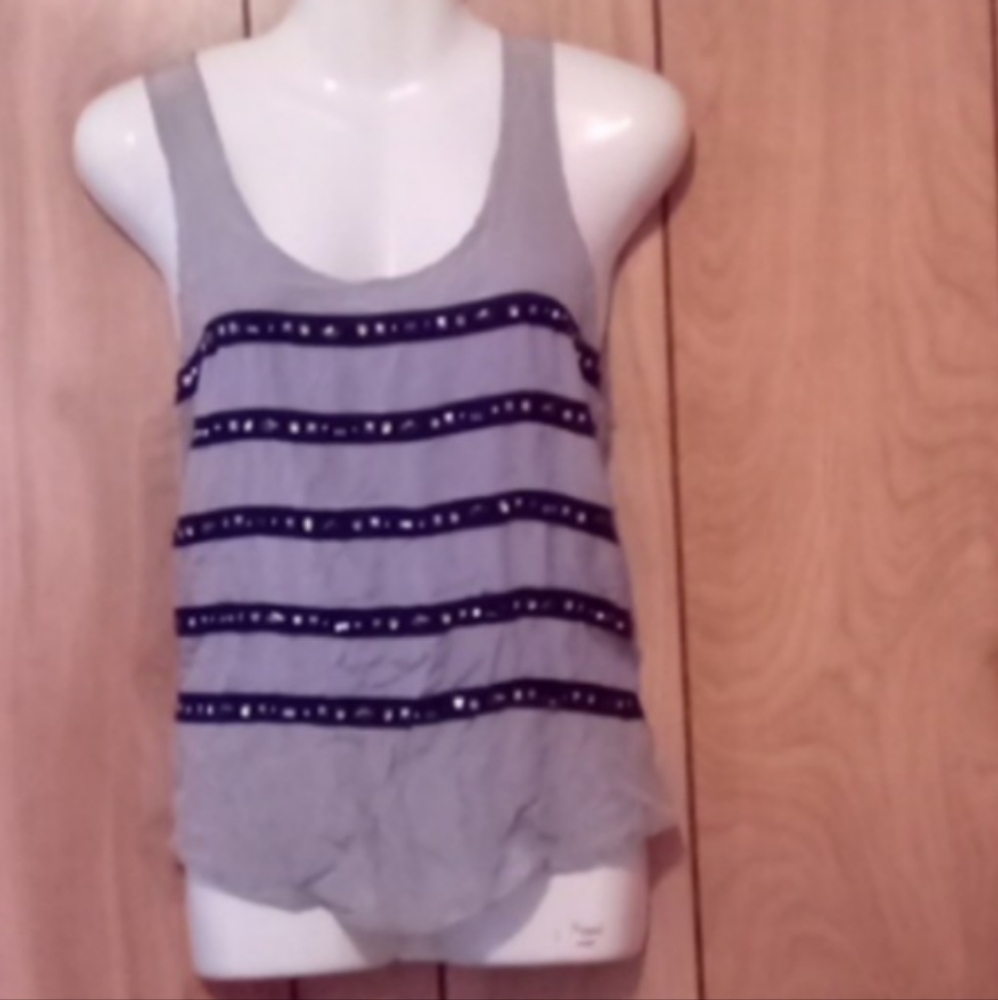 Bebe Gray Sequin Sleeveless Tank Top